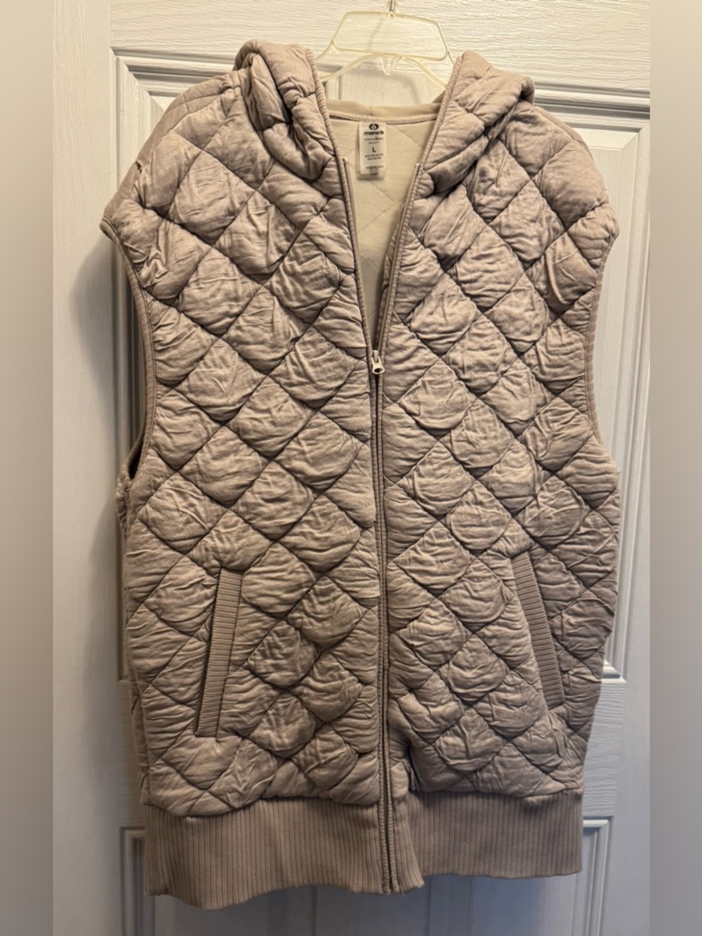 Mono B Quilted Hooded Vest in Light Beige